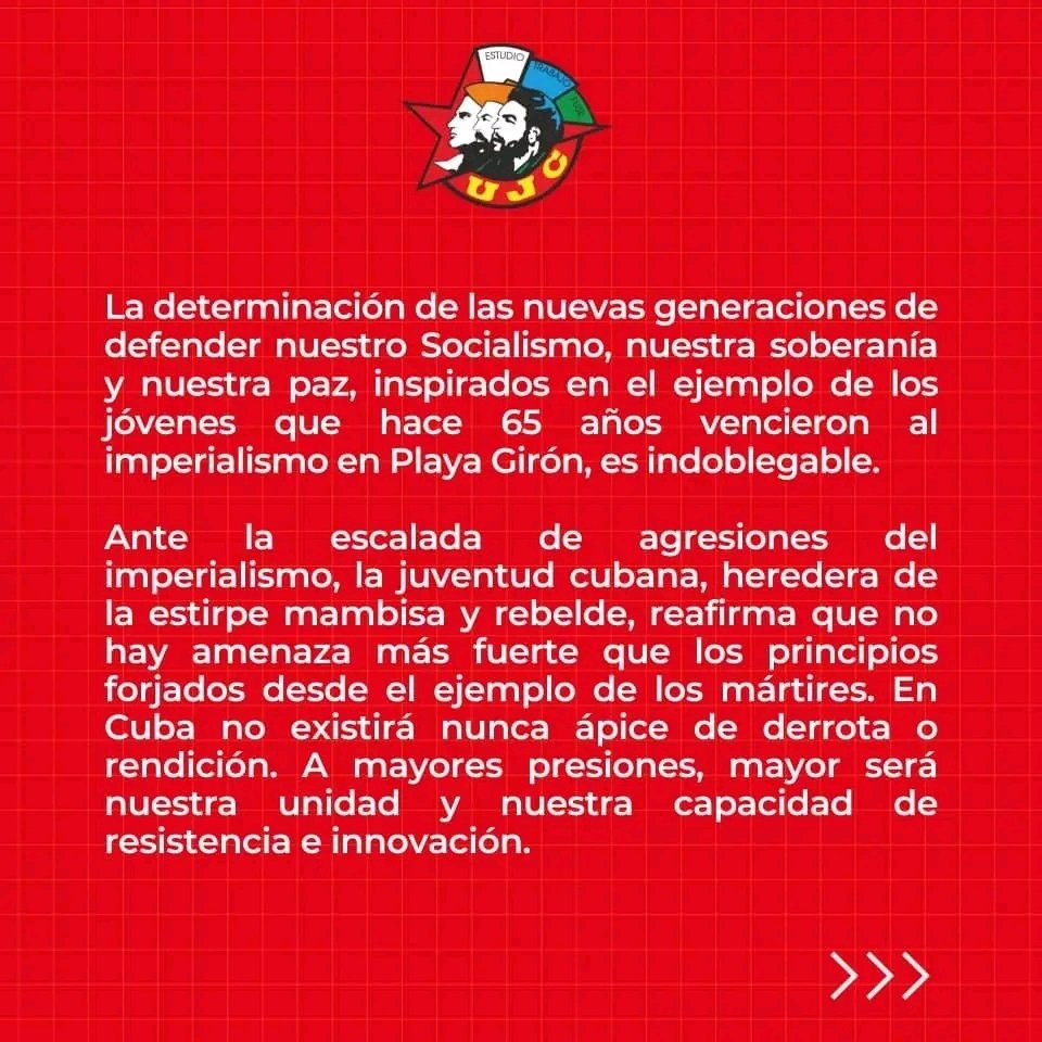 🇨🇺Declaración de la UJC en respaldo a la declaración del Gobierno Revolucionario y el discurso pronunciado por el Primer Secretario del CC-PCC y Presidente <a href="/DiazCanelB/">Miguel Díaz-Canel Bermúdez</a>, en el 65 aniversario de la proclamación del carácter Socialista de la Revolución. 

#MiFirmaPorLaPatria