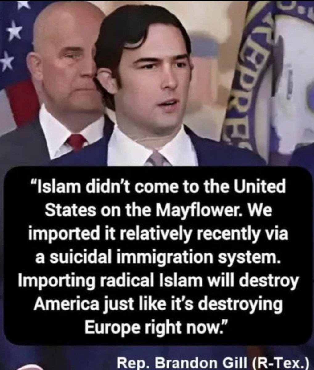CRRJA5's tweet image. .@RepBrandonGill is 100% right. Islam didn’t sail on the Mayflower — we imported it via suicidal open borders.
Facts: 
💥51% of US Muslims want Sharia courts option (2015 CSP poll) • 💥57% of young French Muslims say Sharia &amp;gt; French law (recent poll) 💥Europe: 100s of Islamist