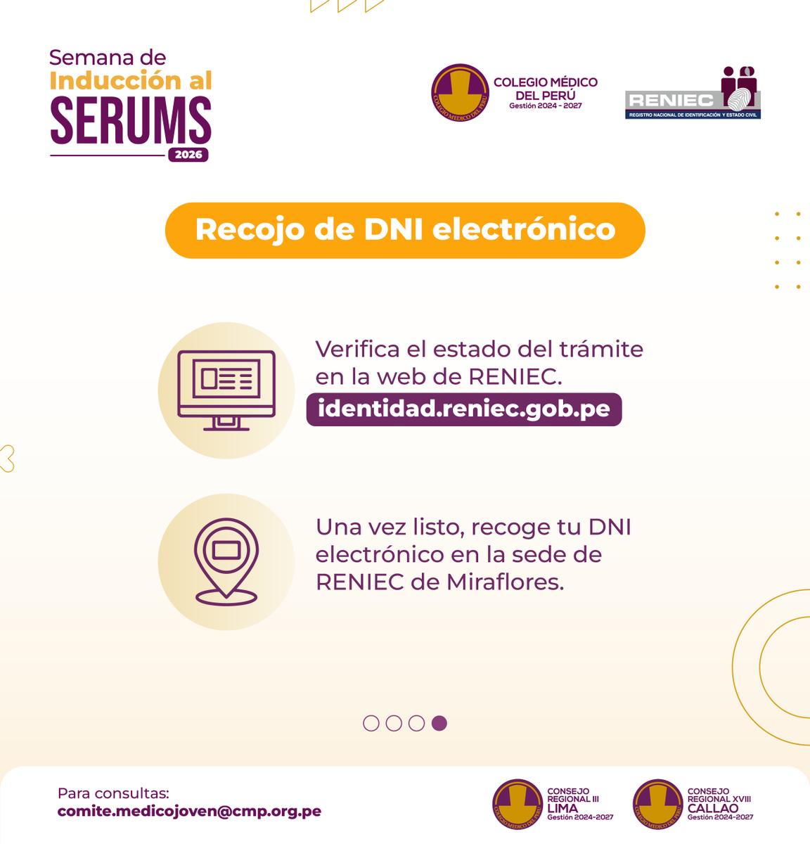 CMP_PERU's tweet image. ⚠️ Importante: Contar con el DNI electrónico vigente es un requisito clave para el proceso SERUMS.

➡️ Conoce los requisitos según el tipo de trámite en este carrusel.

#SERUMS2026 #CMP #CampañaDNIElectrónico