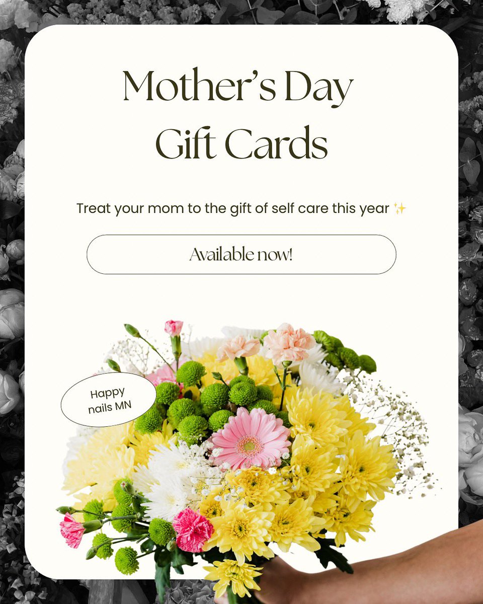 happynails55105's tweet image. Its sooner than you think ✨
Give a mother in your life the gift of self care with a Happy Nails and Headspa giftcard 💝💐
#stpaul #minnesota #happynailsmn #mothersday #headspa #spaminnesota #explore #foryou #viralvideo #nailtechmn #girlsday #pedicure #nailsalon #nailtok