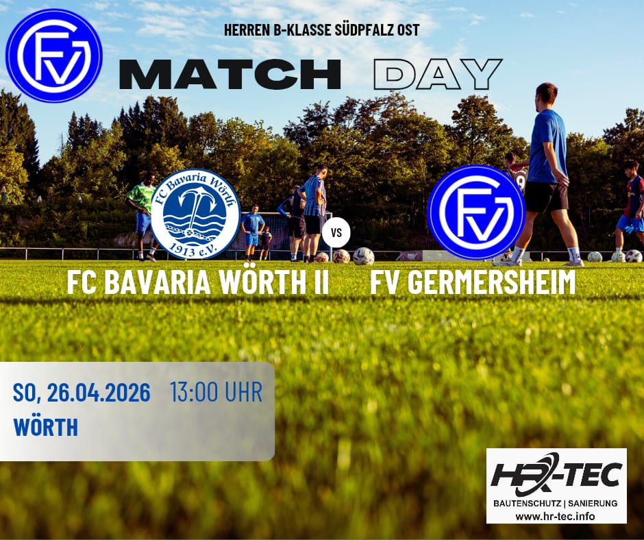 FC Bavaria Wörth II empfängt am 26.04.2026 um 13:00 Uhr in Wörth den FV Germersheim.

#WeilWirAmateurfußballLieben
