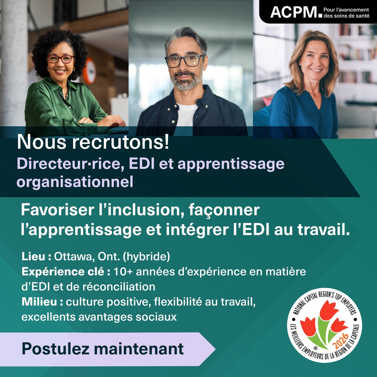 ACPMmembres's tweet image. Possibilité de carrière – L’ACPM cherche un·e leader stratégique chevronné·e pour:
🔸 L’avancement de l’#EDI auprès des membres, du personnel et du #ConseilACPM
🔸 L’intégration de l’inclusivité à sa culture organisationnelle

1/2