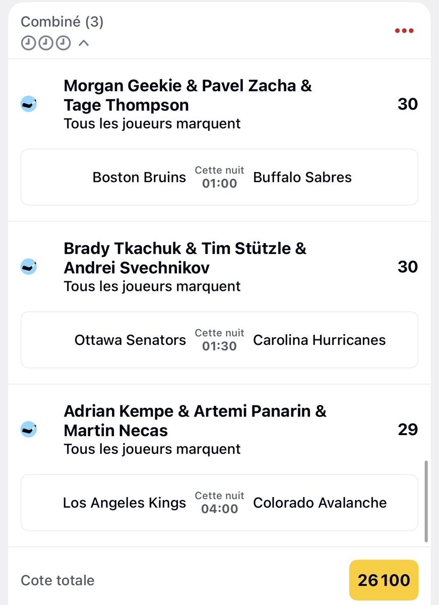 APMBetting's tweet image. NHL TIME🏒🇺🇸

Parce que je suis là pour vibrer ! Ça reste les playoffs , aucune certitude et de valeurs sure (je vois les 3 équipes à domicile win)
Jouez en freebet ou 1€ max ! 

🎯79
🎯284
🎯948
🎯26 100

❤️si tu suis 
Bisous 🫶🏻

#NHL #StanleyCup2026