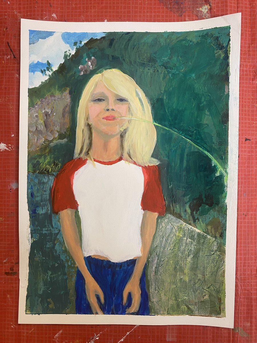 Road to Glenveagh castle Oleksandra with the straw (phase 3)- evening acrylics #portrait #art #acrylic