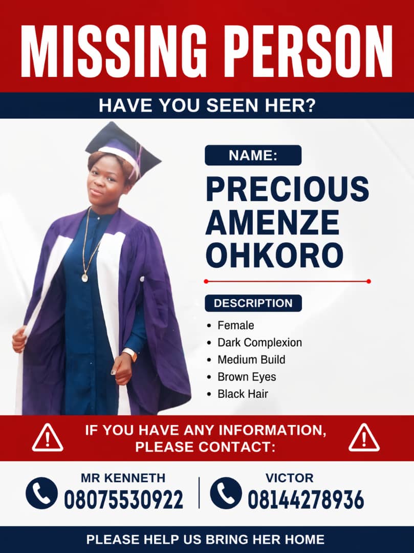 The family of Precious Amenze Okhoro is asking for help in locating her. 🙏