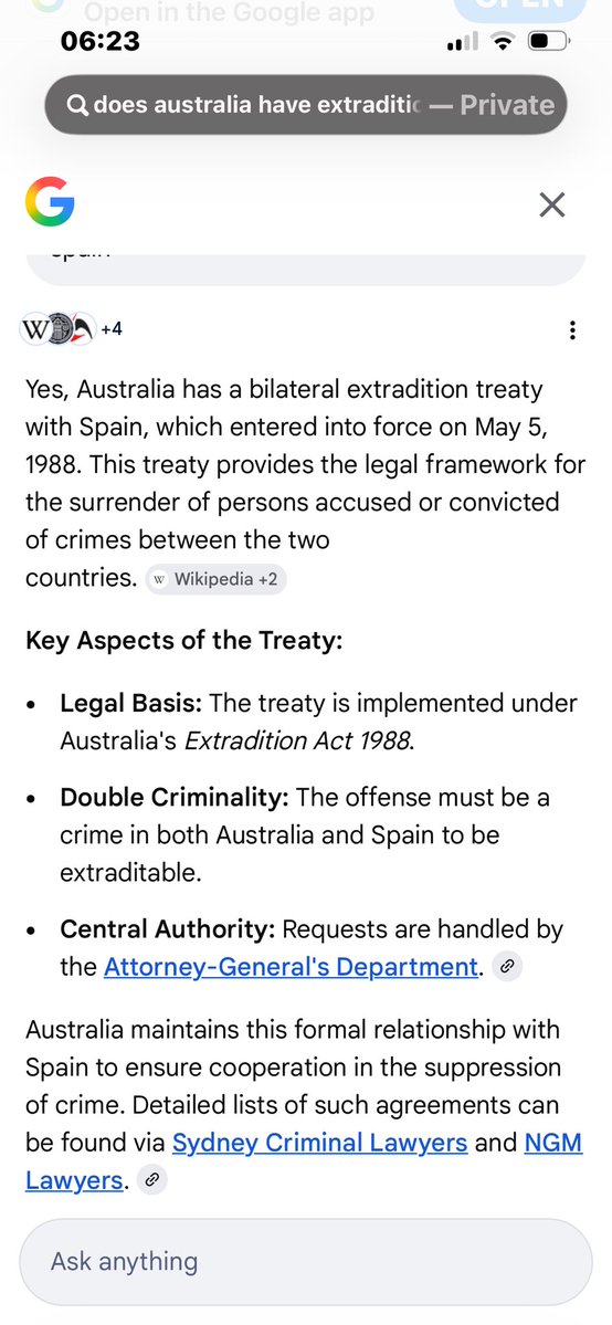 Igh0108's tweet image. Perhaps BRS is unaware  Australia has an extradition treaty with Spain 🇪🇸 #auspol @SkyNewsAust @australia #7News #9news #Credlin @OneNationAus