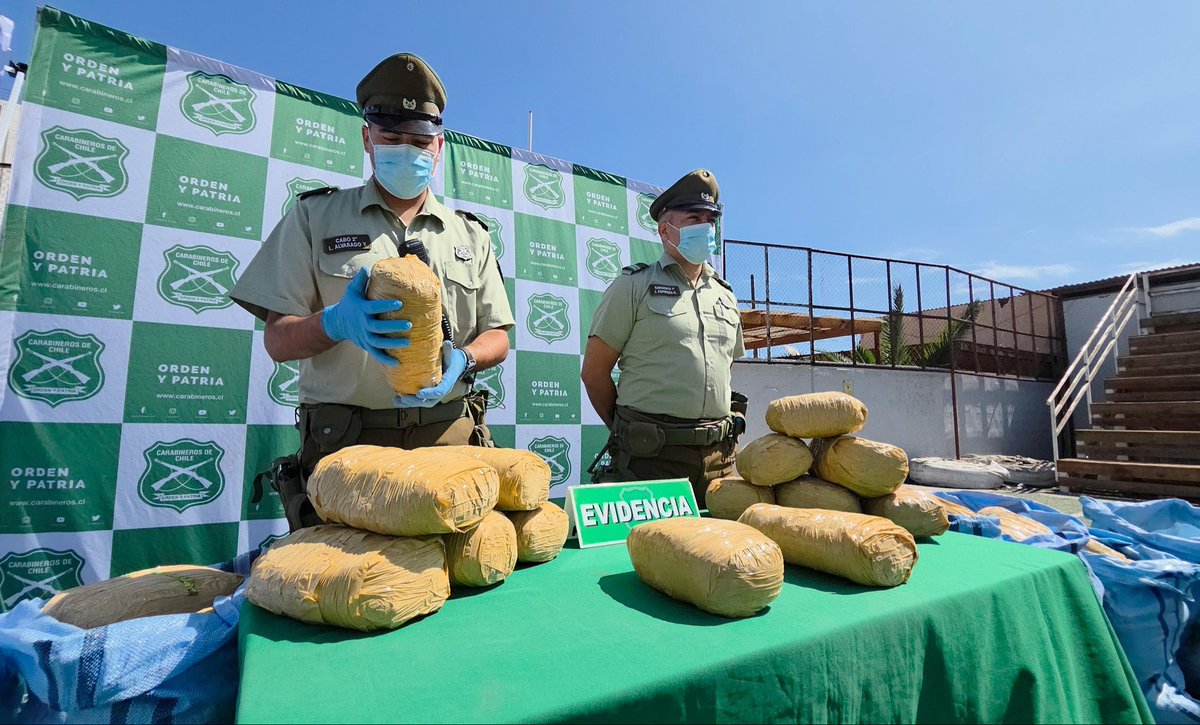 Carabdechile's tweet photo. 🚨 #ÚltimoMinuto: Carabineros del Retén Alemania, en #Antofagasta, detienen a dos sujetos extranjeros en situación irregular en el país, quienes, durante un control vehicular, fueron vinculados al acopio de droga en la pampa.

Tras diligencias realizadas por el Departamento OS7 junto al Ministerio Público, se logró el decomiso de marihuana, con un peso cercano a las 2 toneladas, los cuales se encontraban ocultos en una quebrada, listos para ser trasladados hacia la Región Metropolitana.
#EnDesarrollo