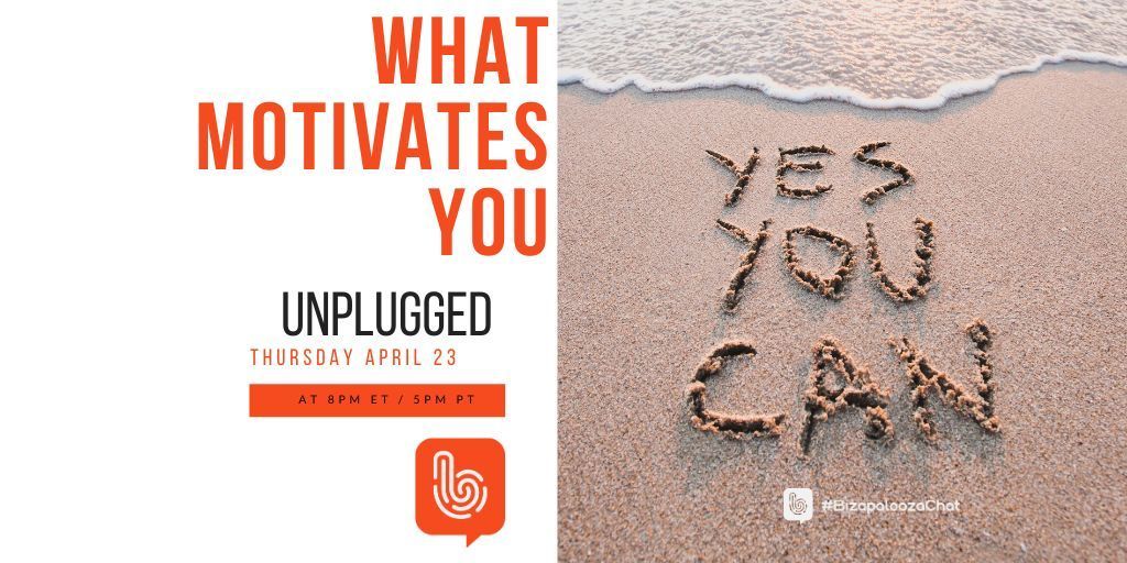 DIYMarketers's tweet image. What song, quote, or mantra pumps you up when you’re feeling stuck? 

TONIGHT on #BizapaloozaChat UNPLUGGED we'll talk about what truly drives you to take action in life.

Join us, Thursday 4/23 at 8pm ET/5pm PT. 

#motivation #success #goals #Inspiration #achievement