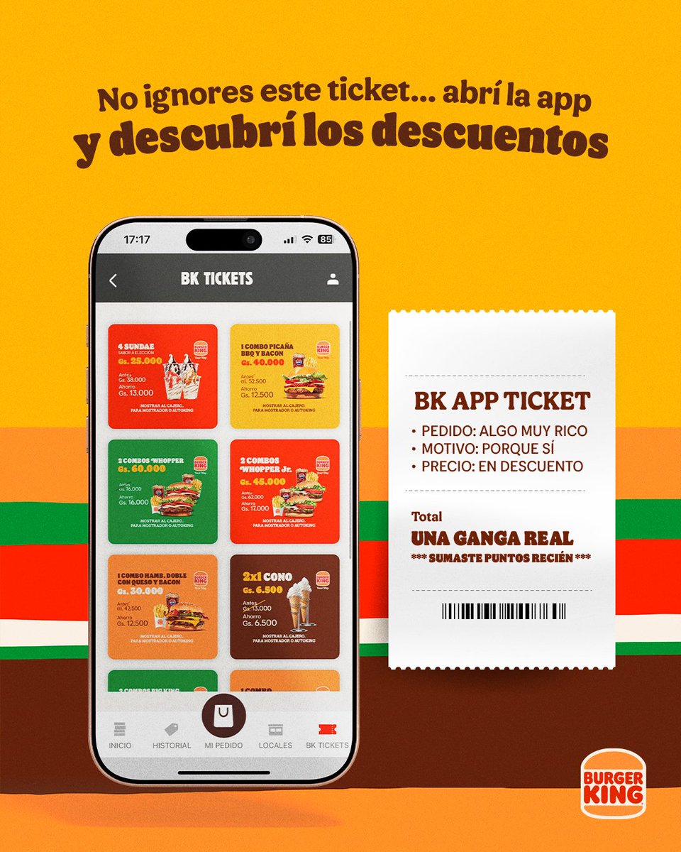 elreydebk's tweet image. Descargá BK App Ticket y desbloqueá descuentos reales 👑

#YourWay