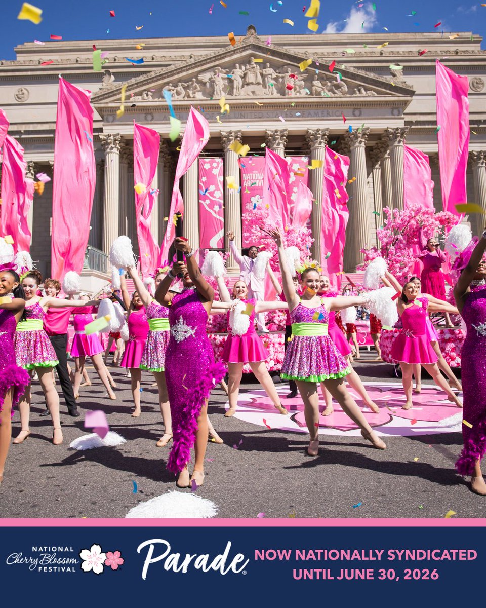 CherryBlossFest's tweet photo. The National Cherry Blossom Festival Parade® presented by @eventsdc is a coming to a TV near you. From standout performances to unforgettable moments, your front row view is just a screen away.
See the full national syndication schedule here: https://t.co/YKIbS6ulmx https://t.co/ZfMbTTzkzX