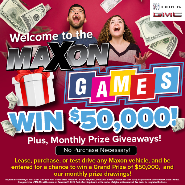 Maxonautogroup's tweet image. Welcome to the Maxon Games 🎉
🔗 bit.ly/3OhXNSH

Your chance to win BIG is here! Enter for a shot at $50,000 PLUS monthly prize giveaways just for shopping with Maxon.
.
.
.
#MaxonBuickGMC #MaxonGames #WinBig #CarShopping #TestDrive #MaxonAutoGroup #Giveaway #CarDeals