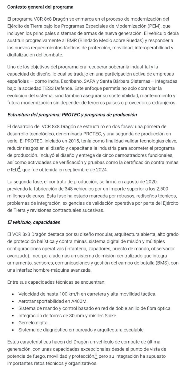 KepaSagardi's tweet photo. "LECCIONES DEL PROGRAMA VCR 8x8 PARA FUTUROS PROGRAMAS"

Reproducción del documento eliminado de la web del Ministerio de Defensa @Defensagob

- Introducción.
- Contexto.
- Estructura del programa.
- El vehículo, capacidades.

🧵⬇️ 1/5 https://t.co/oXdue3NVyW