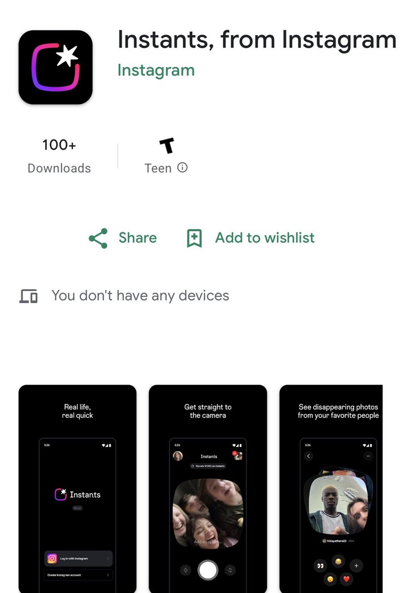 SaudiAndroid's tweet image. انستغرام أعلنت عن تطبيق جديد للصور اليومية أسمه Instants 📸💥
فكرته تصور لقطات فورية تظهر للمتابعين مرة وحده وتختفي خلال 24 ساعة.
توفر التطبيق في ايطاليا فقط حاليًا.

نفس فكرة تطبيق BeReal 🚶🏻‍♂️🚶🏻‍♂️

#Instagram 🟣🟠