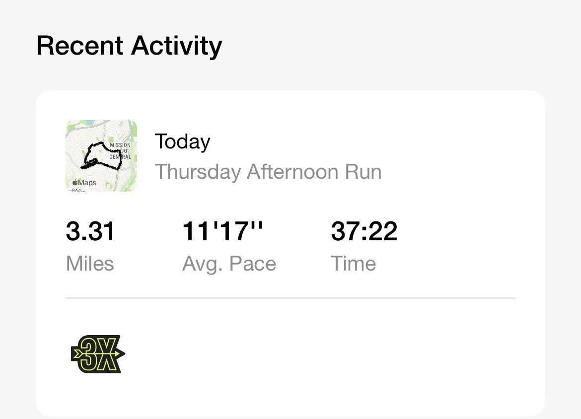 Thursday Run Complete 
3.31 miles at an average pace of 11:17 per mile <a href="/ComicConFit/">Comic Con Fit</a> #cosplayfit