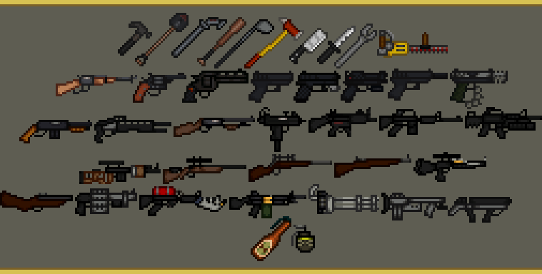 AbsoluteBoom96's tweet image. The arsenal from Land of the Dead: Road to Fiddler's Green alongside the weaponry from Dead Epidemic, a Mod for said game.
#pixelart #pixelartist #pixelweapons #landofthedead #roadtofiddlersgreen #deadepidemic