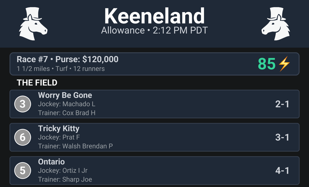CapperRacing's tweet photo. 🏇 Race Alert!

Keeneland Race #7
Allowance

📍 Post Time: 2:12 PM MST
⚡️ Thrill Score: 85⚡️

#HorseRacing #Keeneland #Racing https://t.co/ds4GChQbBS