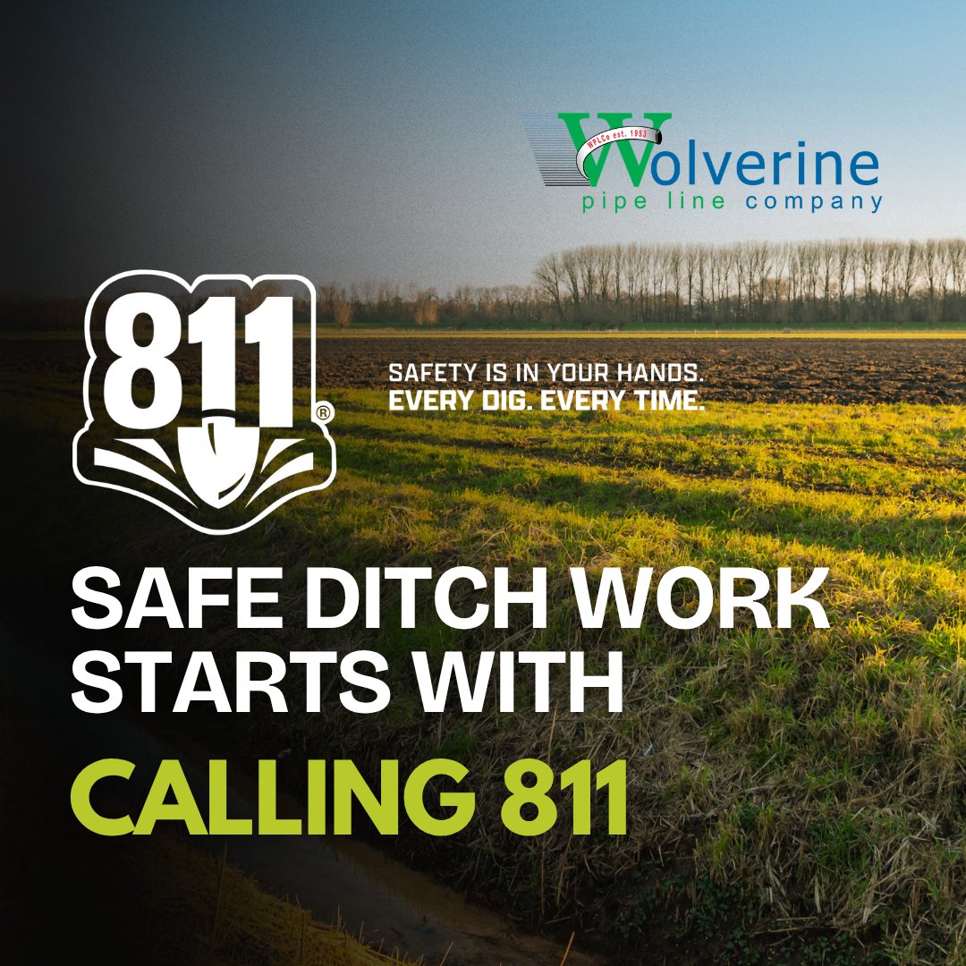 wolverinepipe's tweet image. As spring arrives, so do the many improvements and new ditches created for farmers and contractors as part of their construction and development projects.

Visit 811beforeyoudig.com for more information on how to safely dig.

#SafeDiggingMonth #FarmSafety #Call811
