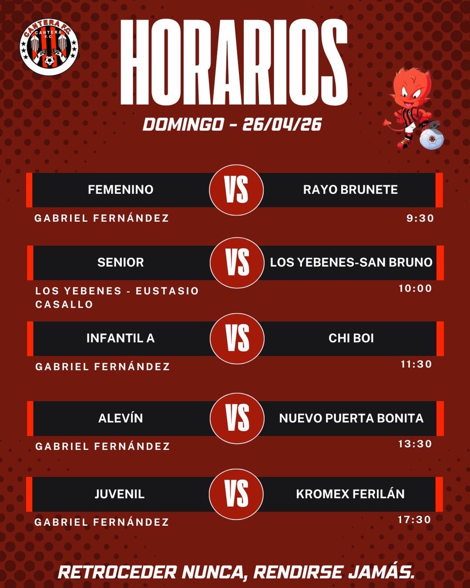 Os dejamos por aquí los #horarios del finde!! 🕢🕢

Este fin de semana jugamos casi todos los #partidos en #casa!!! 🏠

#CanteraFC #RetrocederNuncaRendirseJamás