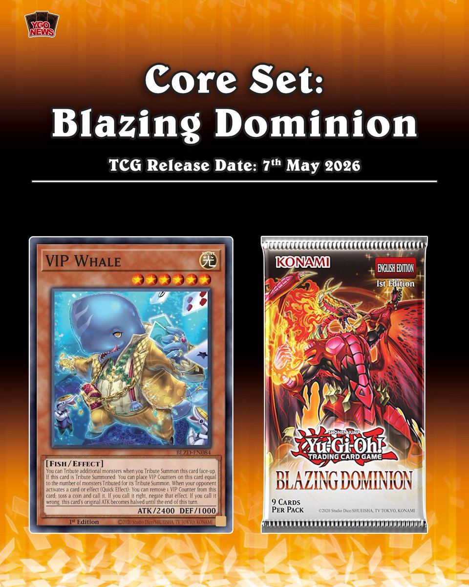 Konami just announced that the upcoming  TCG set, Blazing Dominion will include a world premiere card, VIP Whale   # #YuGiOh #