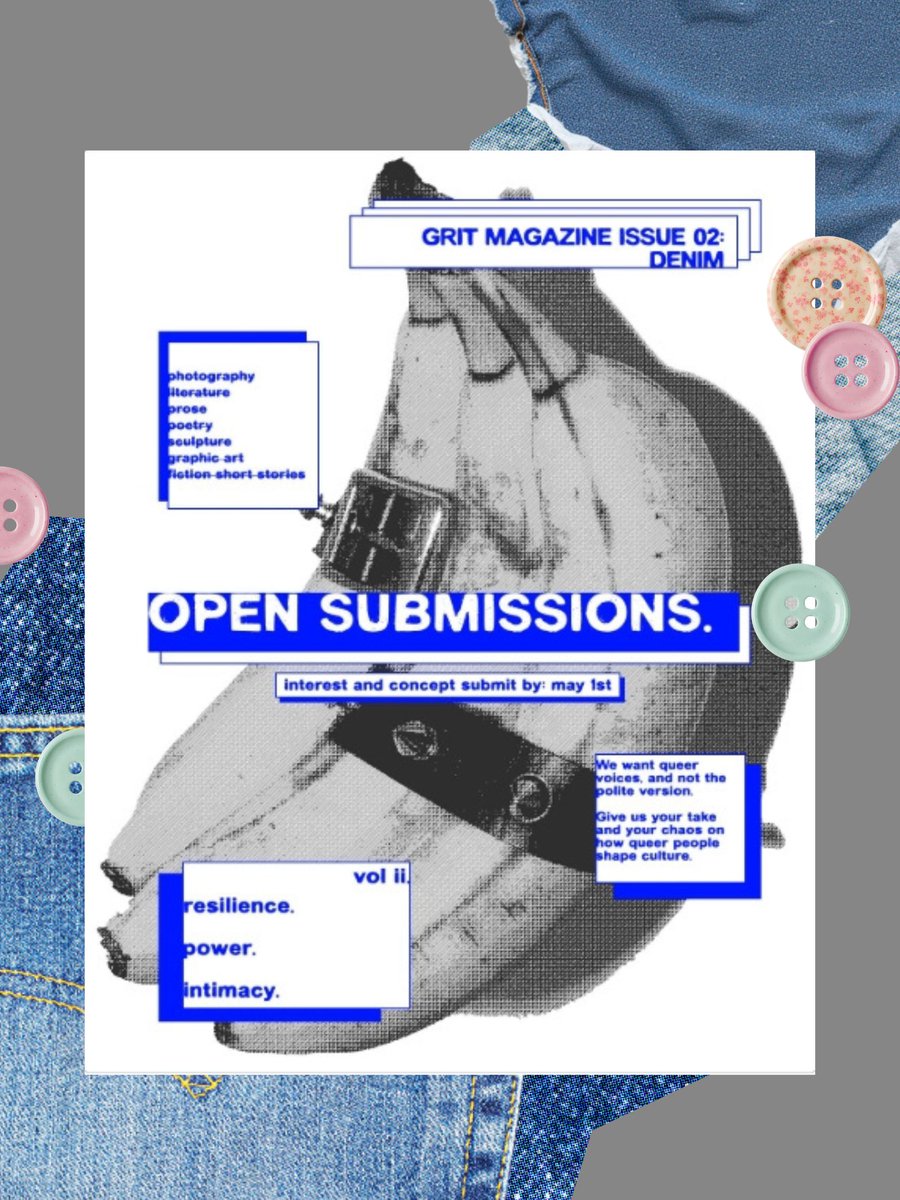 sfsucw's tweet image. #QUEER #poets, #writers, and more: @thegritdigital is open for submissions to their second issue: DENIM! Send your best work by May 1st for an opportunity to be published!

📎Send your work to: howdy@thegritdigital.com

Best of luck, and sport your denim! 🐊👖