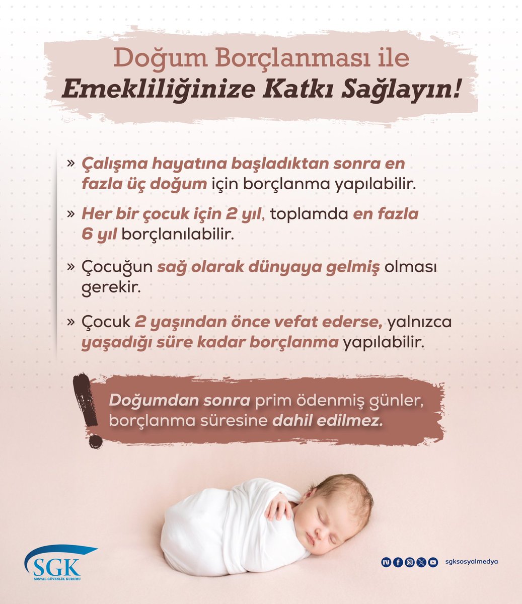 iscigundemi's tweet photo. Doğum borçlanması, emeklilik yolunda eksik prim günlerini tamamlama imkânı sunan önemli bir haktır.

Emeklilik sürecinde hak kaybı yaşamamak için şartları dikkatle değerlendirmek önemlidir.

#DoğumBorçlanması #Emeklilik #SGK #SosyalGüvenlik #KadınÇalışan #PrimGünü https://t.co/oZlbcQ4irr