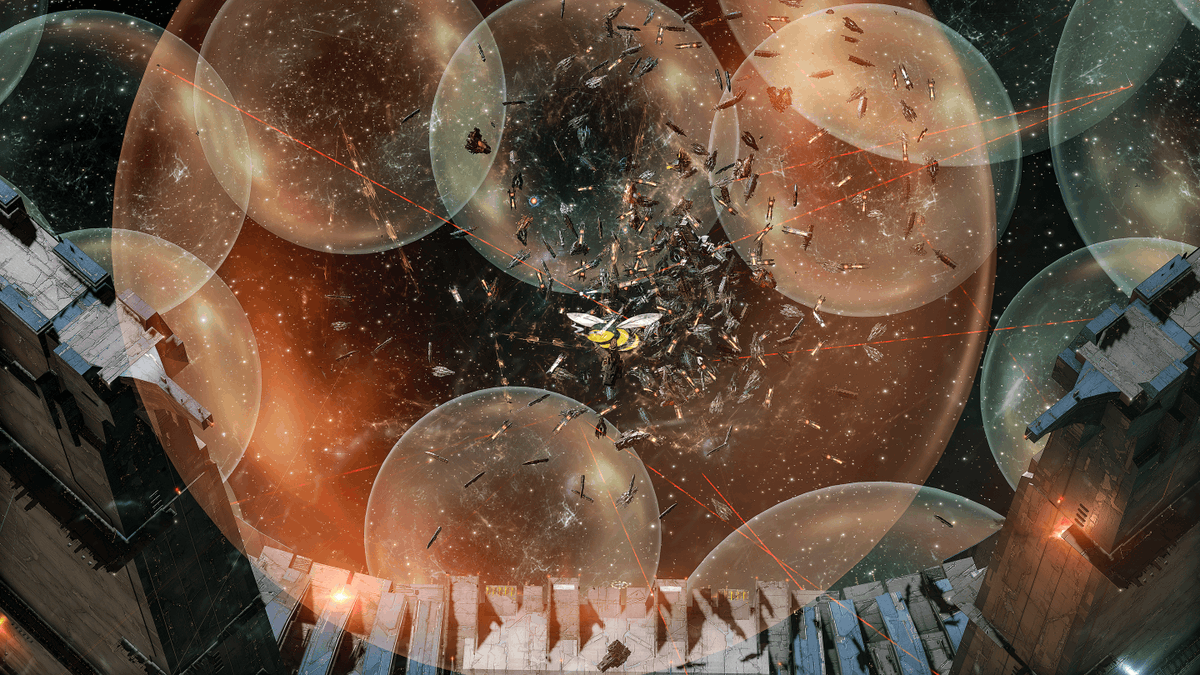 EveOnline's tweet photo. The war between WinterCo and Imperium shows no signs of slowing down! 

4,500 pilots are currently engaged over an Imperium Keepstar which is trying to come online, with several other fights breaking out in surrounding systems. https://t.co/1C5oZb0agI