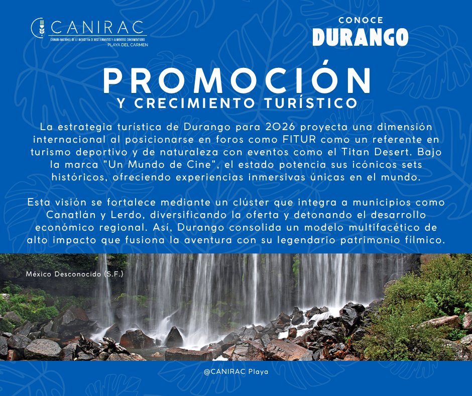 CANIRACPlaya's tweet image. 🌍 ¡Durango conquista el escenario turístico mundial! ✈️✨

#VisitaDurango #UnMundoDeCine #FITUR2026 #TurismoDeAventura #TitanDesert #DurangoMágico #PromociónTurística #MéxicoGlobal #ExploraDurango