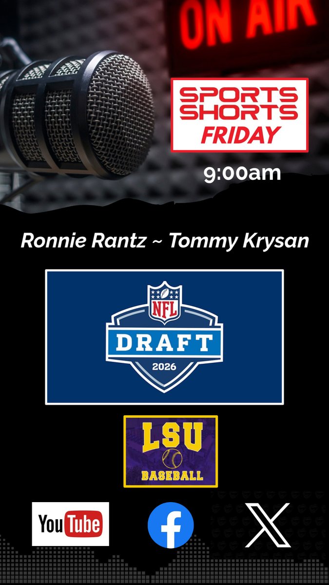 tommykrysan's tweet image. Join us Friday morning!  @Sports_Shorts @tramonte_s #fridayvibes @LSUbaseball @NFLDraft @Zurich_Classic