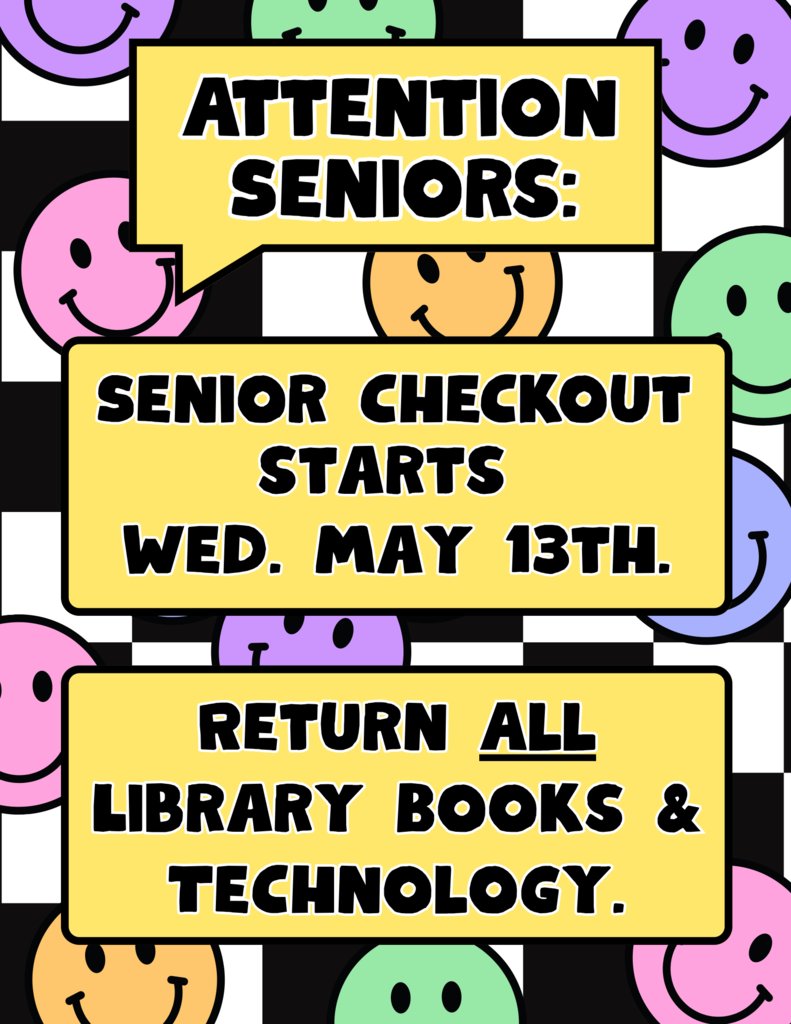 lobo_pride's tweet image. Attention Seniors! 🎓 Senior checkout begins Wednesday, May 13. Please make sure to return all library books and technology.

#PHS #PHSLibrary