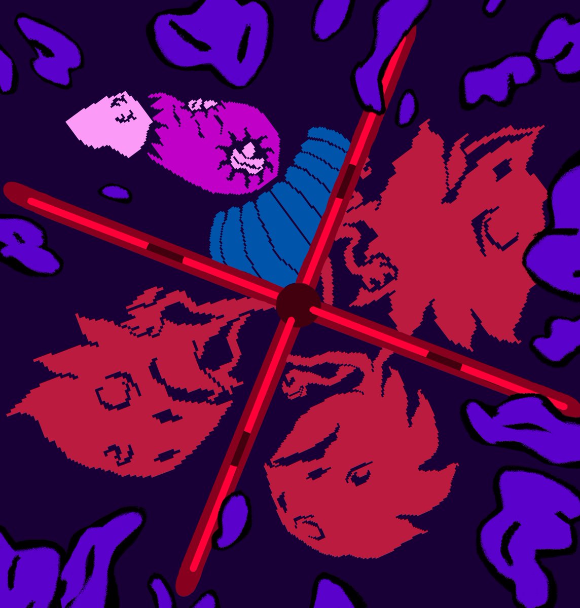 Contra_Fairy's tweet image. Visions of our jubilant procession burst forward as you see. 
The newly born hellions shall be set free! 
(A little tease on my actual birthday for my larger birthday art, I'll be sure to work on it 24/7.) 
#pixelart #pixel #oc #originalcharacters