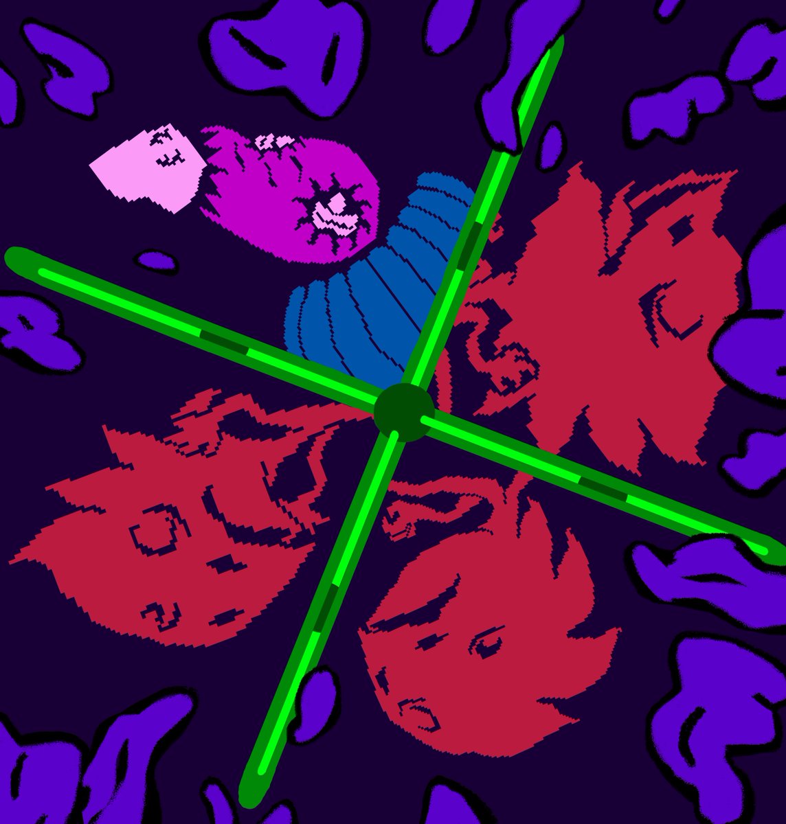 Contra_Fairy's tweet image. Visions of our jubilant procession burst forward as you see. 
The newly born hellions shall be set free! 
(A little tease on my actual birthday for my larger birthday art, I'll be sure to work on it 24/7.) 
#pixelart #pixel #oc #originalcharacters