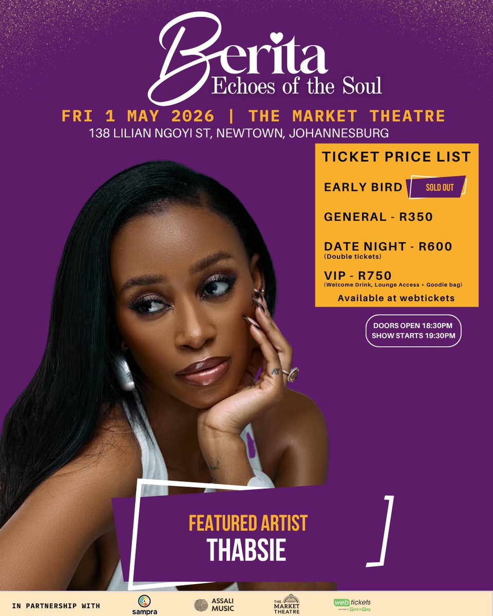 Khalablade's tweet photo. South African songstress @thabsie_sa known for having an angelic voice, her music journey started during her varsity years. She worked with the likes of Donald, ProVerb, Kwesta amongst others. @MarketTheatre  will be on fire Friday 1st May. Tickets still available @webticketsSA https://t.co/TmIQqk4kEW