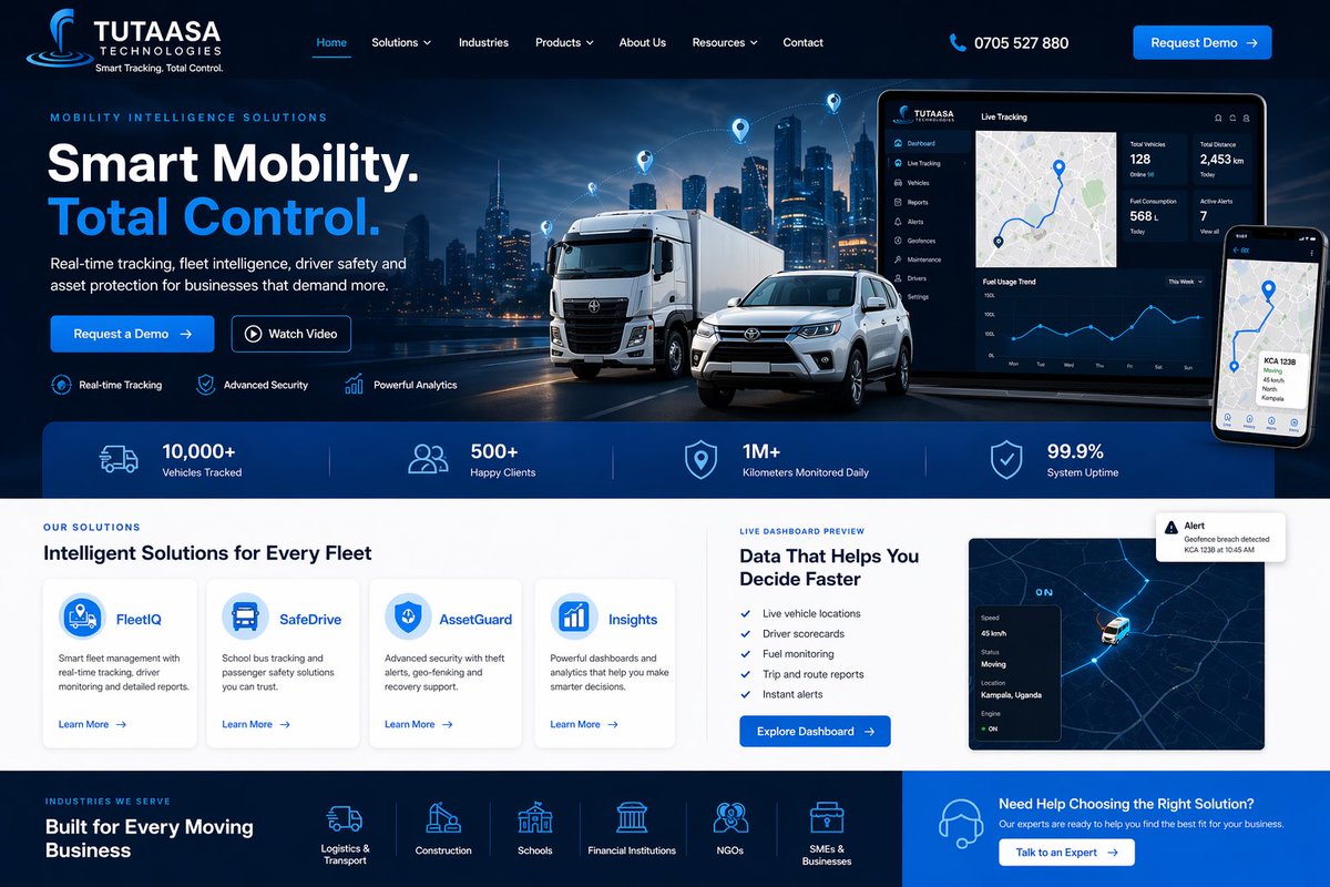 Tutaasa's tweet image. Smart fleet intelligence, Telematics, driver safety, and Aset protection.

#tutaasarechnologies
#mobilityintelligencesolution
#telematics
#IoT
#GPStrackers