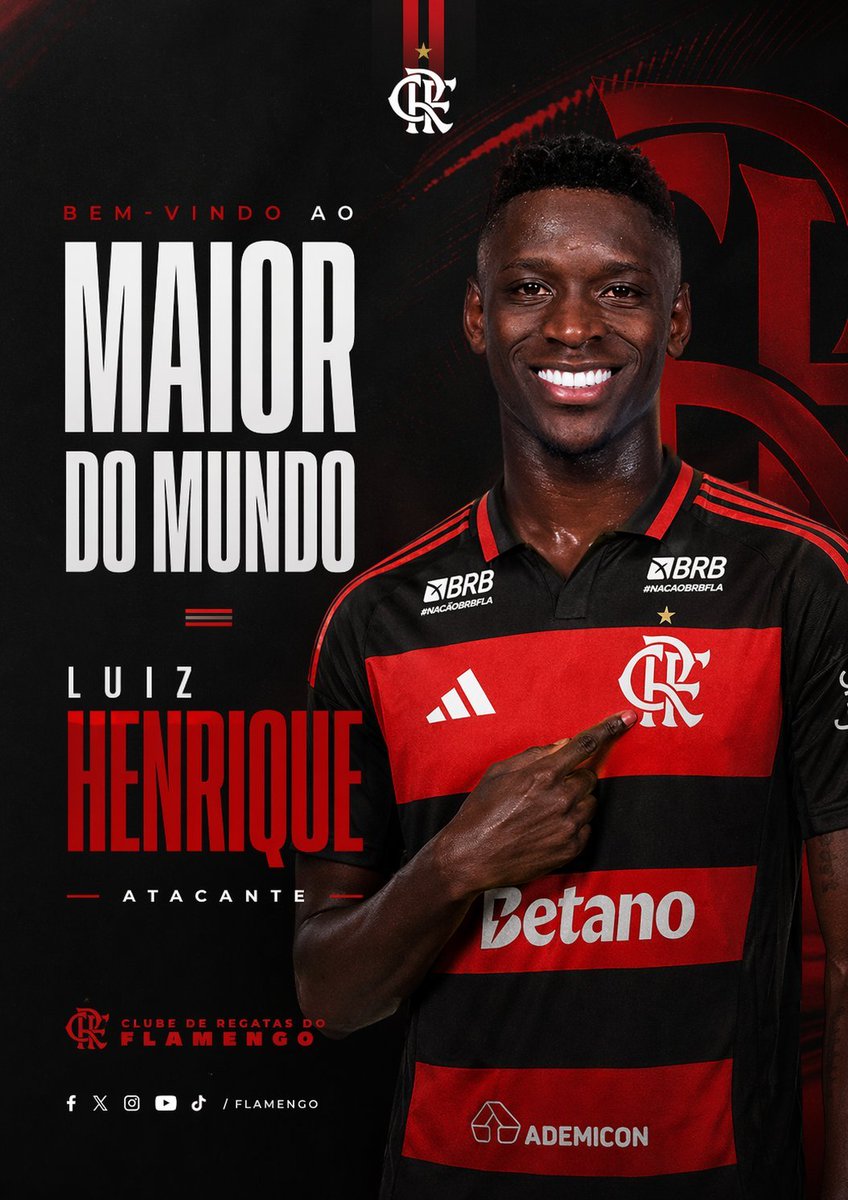 ⚠️ O Clube de Regatas do Flamengo informa que fechou acordo com o Jogador, Luiz Henrique.

O jogador já assinou contrato até dezembro de 2032 e já inicia os trabalhos no Rubro-Negro na segunda-feira no CT George Helal.

seja bem vindo.