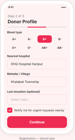 Saadiutmanzai's tweet photo. Working on the UI, Blood Donation app! 🩸

Stuck with my favorite colors for the branding,  
Any suggestions on how to make it more user-friendly?

Note: All names and info shown are just dummy data https://t.co/Dfl5xF8ZF8