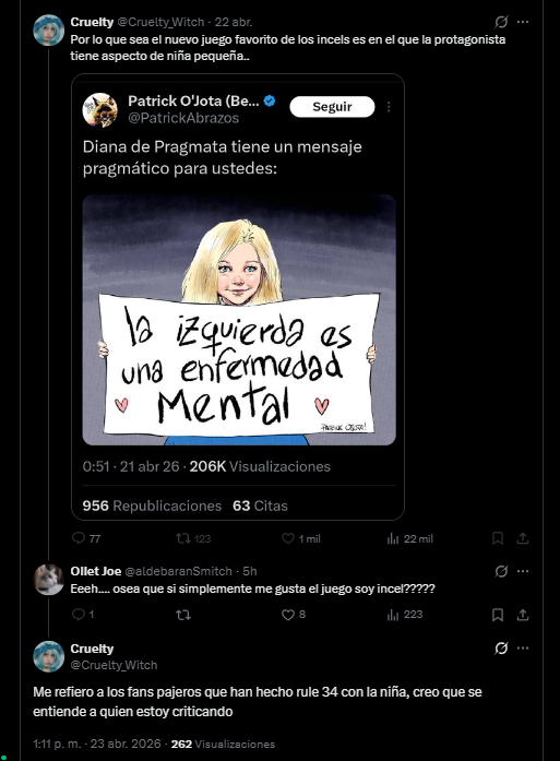 Hey <a href="/Cruelty_Witch/">Cruelty</a> pusiste un tuit mío para decir que criticás a los que hacen rule 34 de Diana de Pragmata. ¿Acaso me estás acusando de haber hecho eso?
x.com/Cruelty_Witch/…
Da la cara, forra, que acusás de burradas y después bloqueás, mogólica.

Gente, le hacen llegar el