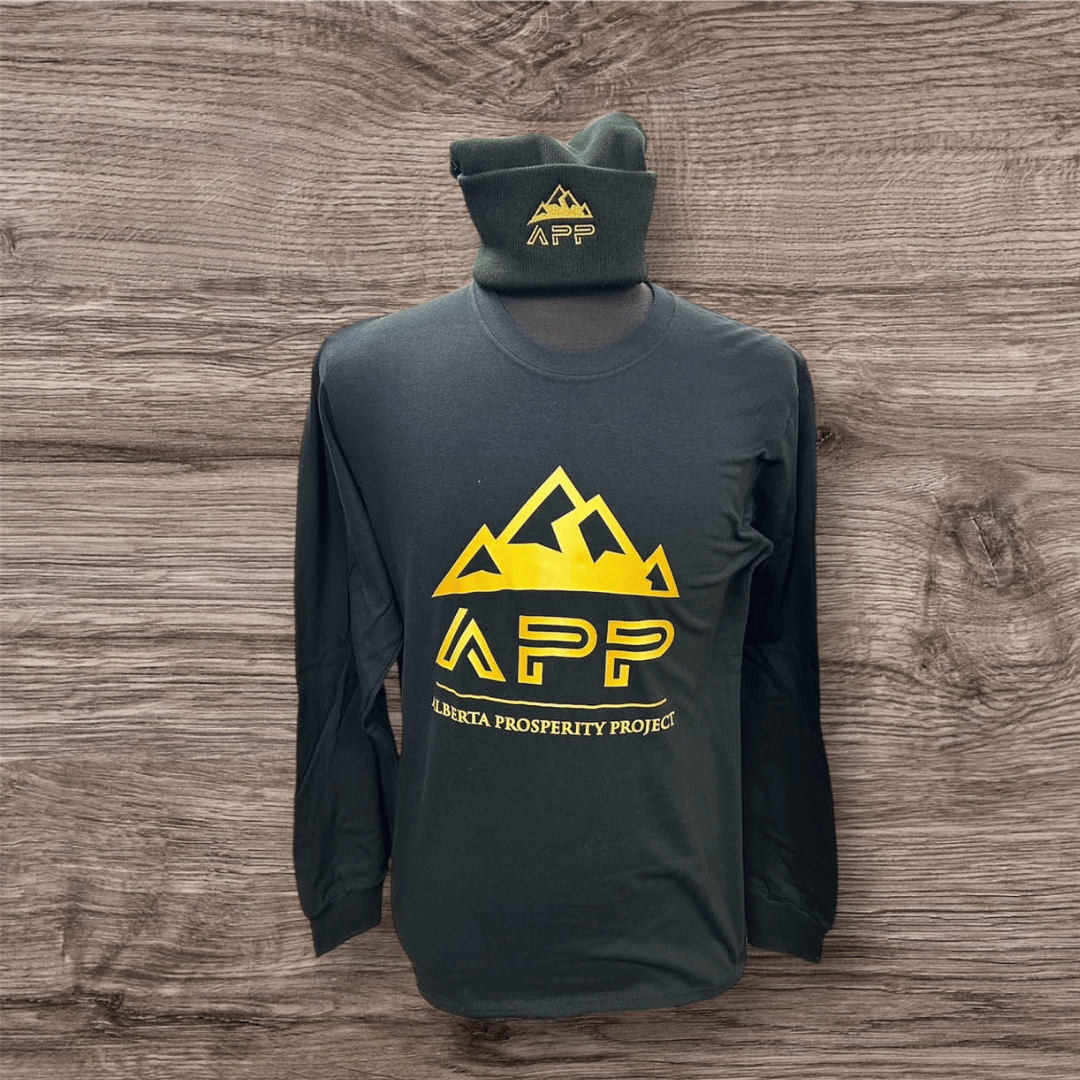 ABProsperityPrj's tweet image. Long Sleeve APP Logo T-Shirt dropped! $30 🏔️
Black long-sleeve with gold mountain crown APP logo + Alberta Prosperity Project text. Great for cooler days and repping the cause.
Shop: shop.abprosperitynow.ca/product/t-shir…
#AlbertaProsperityProject #APP #AlbertaStrong