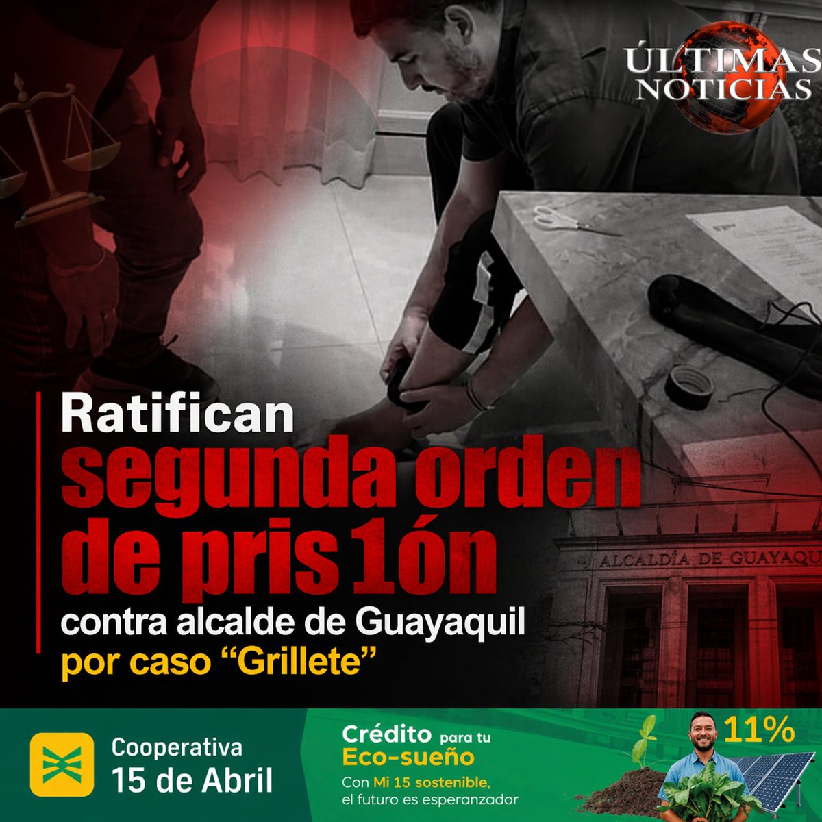 PortoviejoN's tweet image. Ratifican segunda orden de pris1ón contra alcalde de Guayaquil por caso “Grillete”

#GUAYAQUIL #GUAYAS

El alcalde de Aquiles Álvarez no logró que se levante una segunda orden de pris1ón en su contra durante la audiencia realizada este jueves 23 de abril de 2026.

El juez Leodán