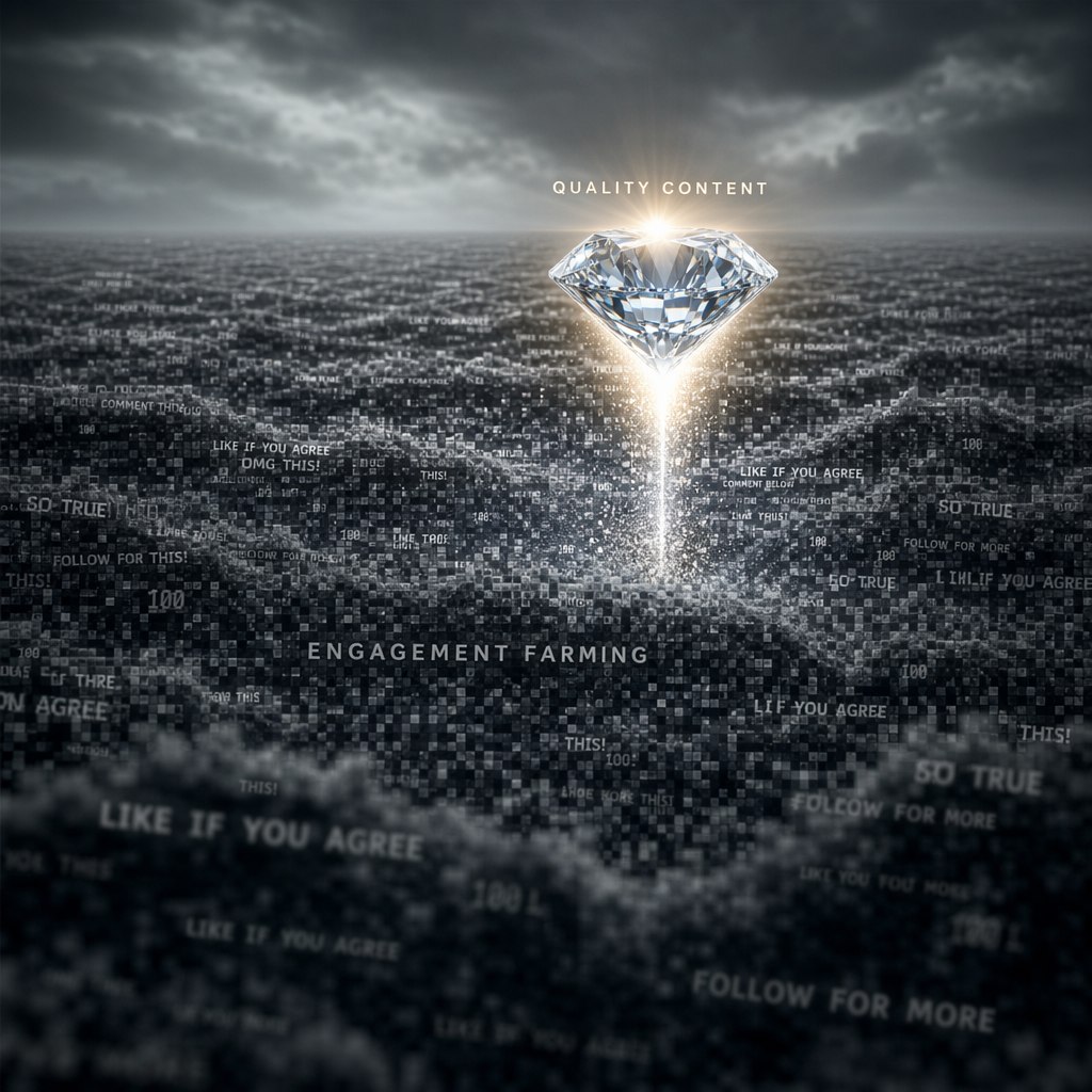 TORDAOweb3's tweet photo. Algorithm chasing has turned our feeds into a sea of sameness, where real alpha is buried under generic engagement farming.

⦁ Algorithm Abuse: Quantity-first posting rewards noise, not nuance.
⦁ The Echo Chamber: Engagement farming diluting true Web3 innovation.
#CryptoCulture https://t.co/JlvjsSfXO8