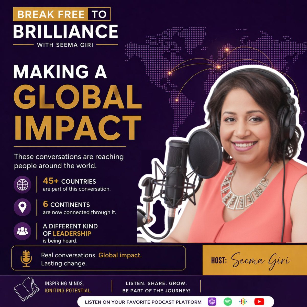 GiriSeema's tweet image. 𝗜 𝗱𝗶𝗱𝗻'𝘁 𝘁𝗵𝗶𝗻𝗸 𝗺𝘆 𝘃𝗼𝗶𝗰𝗲 𝗺𝗮𝘁𝘁𝗲𝗿𝗲𝗱
Break Free to Brilliance is now in 45+ countries across 6 continents.
It's honest conversation about identity, visibility, and  knowing there is something more...
#BreakFreeToBrilliance #ThoughtLeadership