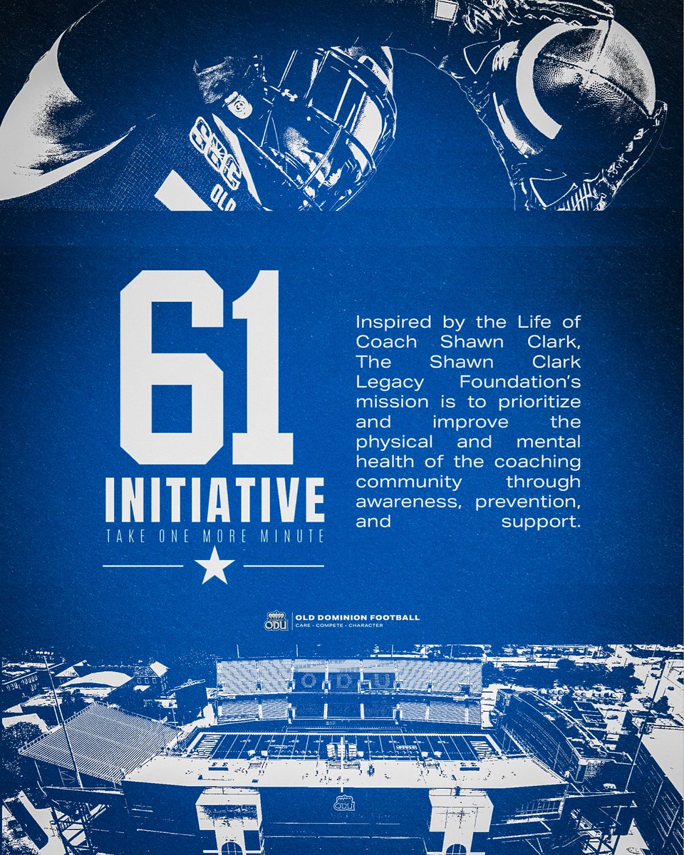 ODUFootball's tweet image. We’re proud to support the 61 Initiative of the Shawn Clark Legacy Foundation.

This initiative brings awareness to mental and physical health in the coaching community.

#ReignOn | #ALLIN