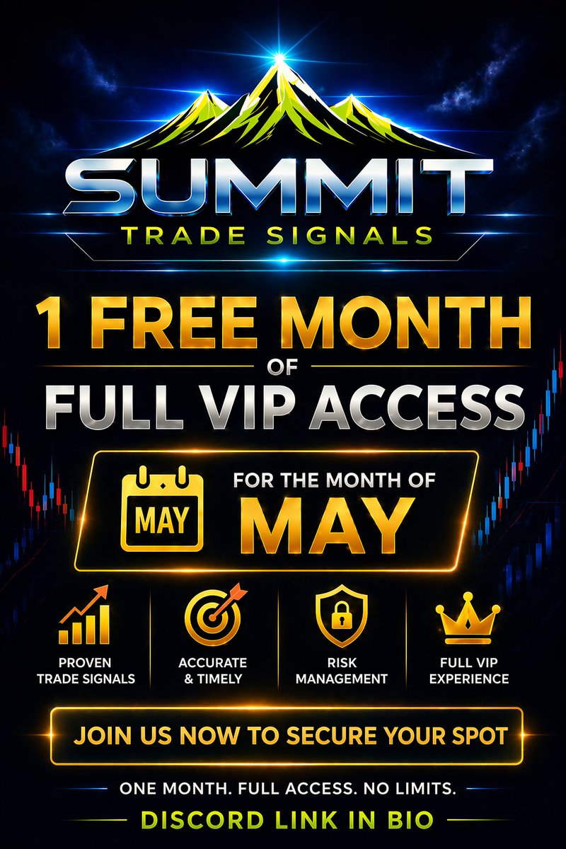 SummitBTC's tweet photo. 🚀 1 FREE MONTH OF VIP – MAY ONLY 🚀

We’re opening the doors for a limited time…

🔥 Get 1 FULL month of VIP access completely FREE for May 🔥

Inside VIP you’ll get:

🌅 Daily Morning Video Updates
📈 Daily Trade Signals
🛡️ Trade Management Posts 
👑 Full VIP Experience

This is your chance to see exactly what we offer — no cost, no limits.

Let’s level up your trading.

BONUS
Everyone who invites a New Member during the Month of May will receive an additional 2 WEEKS of VIP. ( June 1st-12th )

💎 VIP Channels will become visible to all members on May 1st.

#Bitcoin #CryptoTrading #CryptoSignals