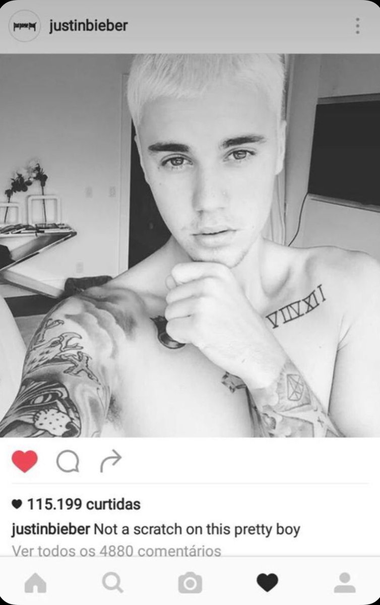 Al día siguiente Justin subió a Instagram esta foto con al descripción.. 
“Ni un rasguño en este chico lindo”

😂😅