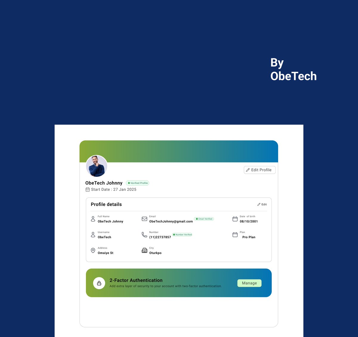 ObeTech11's tweet image. Day 6
Profile UI #ui #uiux #Products