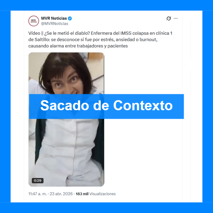 verificado_mx's tweet photo. ⚡️#VerificadoExpress | El video sobre una enfermera del IMSS con un comportamiento hostil se registro en mayo del 2024, no es un caso actual
Cuando la información pasada se presenta como si fuera reciente, se considera #Desinformación
#TeConvieneSaberMás 🔎 https://t.co/xMVEPtTV6V
