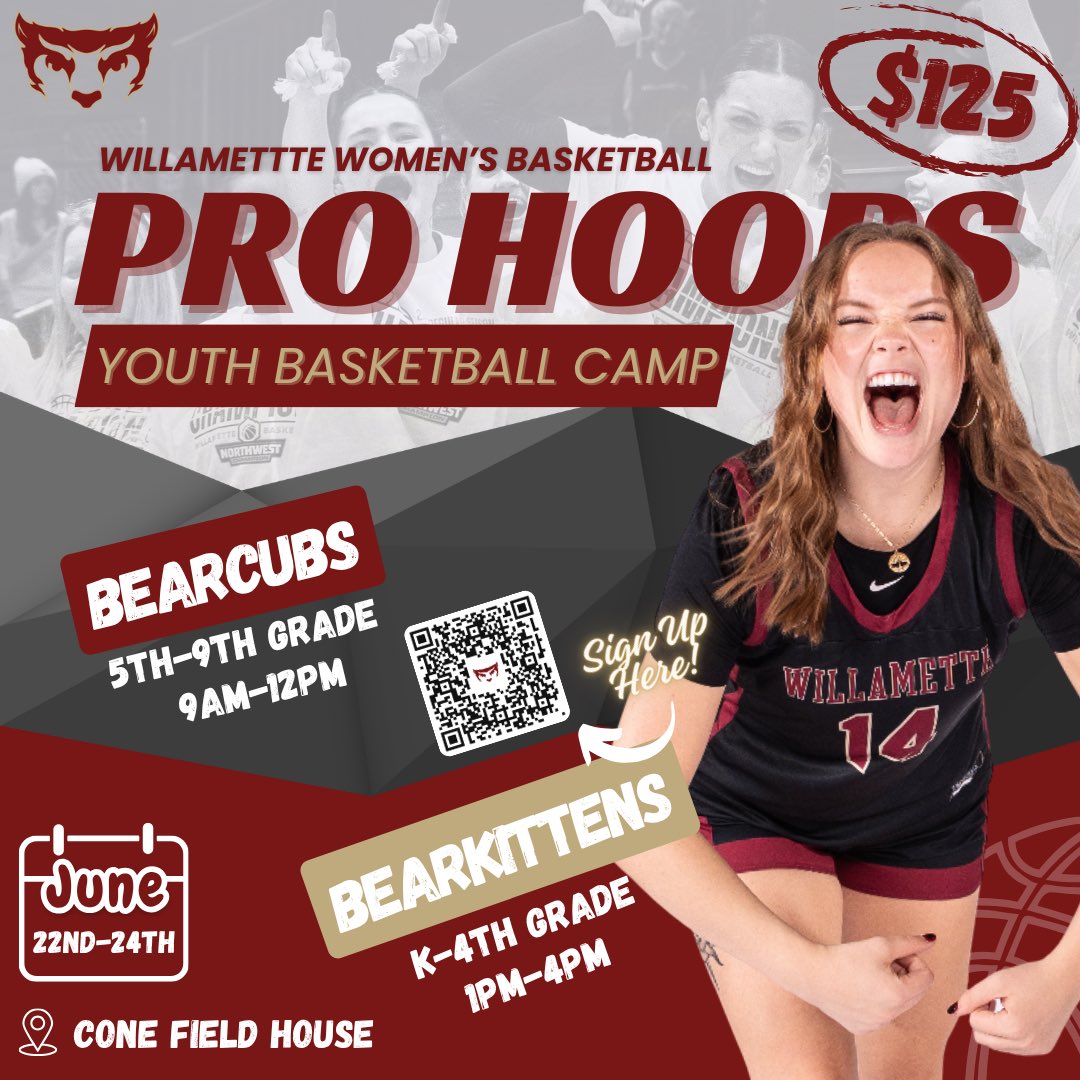 WillametteWBB's tweet photo. Gear up for SUMMER ☀️ Mark your Calendars &amp; Sign up for Pro Hoops Camp Today! 🏀🗑️

https://t.co/eGqCUmO9ya https://t.co/fw4Zgjs4Qh
