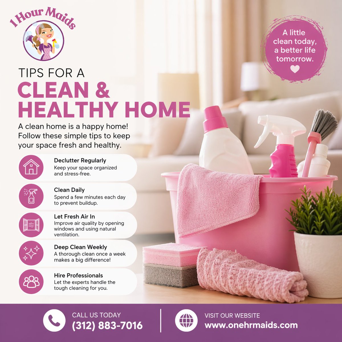 1hourmaids's tweet image. ✨ A Clean &amp;amp; Healthy Home Made Simple 🧼
Stay fresh with small daily habits:

✔️ Declutter often
✔️ Clean a little each day
✔️ Let in fresh air
✔️ Deep clean weekly

📞 (312) 883-7016
🌐 onehrmaids.com

#CleaningTips #HealthyHome #CleanLiving