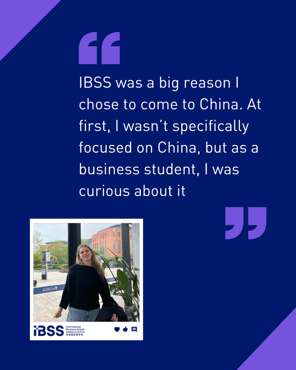 IBSS_XJTLU's tweet photo. From Latvia to Suzhou, Tina Kalnina is spending a term at IBSS at @XJTLU on exchange from Artevelde University of Applied Sciences.🌍
🗨️ “I wanted to broaden my horizons and gain valuable experiences that would enrich my life as well as enhance my CV.”
#IBSS #XJTLU #Exchange https://t.co/99r0Btw3kU