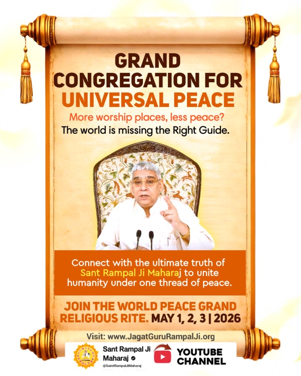 #WorldPeace_With_SantRampalJi
Connect with <a href="/SaintRampalJiM/">Sant Rampal Ji Maharaj</a> for real peace..🤍✨
विश्व शांति धार्मिक अनुष्ठान