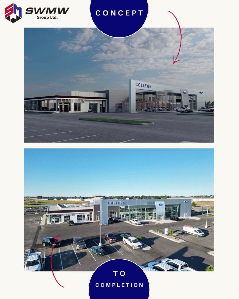 swmwdesign's tweet photo. Concept → Completion: College Ford Lincoln 🚧➡️🚗

From vision to fully operational in 2024.

✔️ Custom showroom
✔️ High-efficiency service bays
✔️ Seamless design-build process

Built with purpose. Still performing today. 👏 https://t.co/YW84uqjYzn